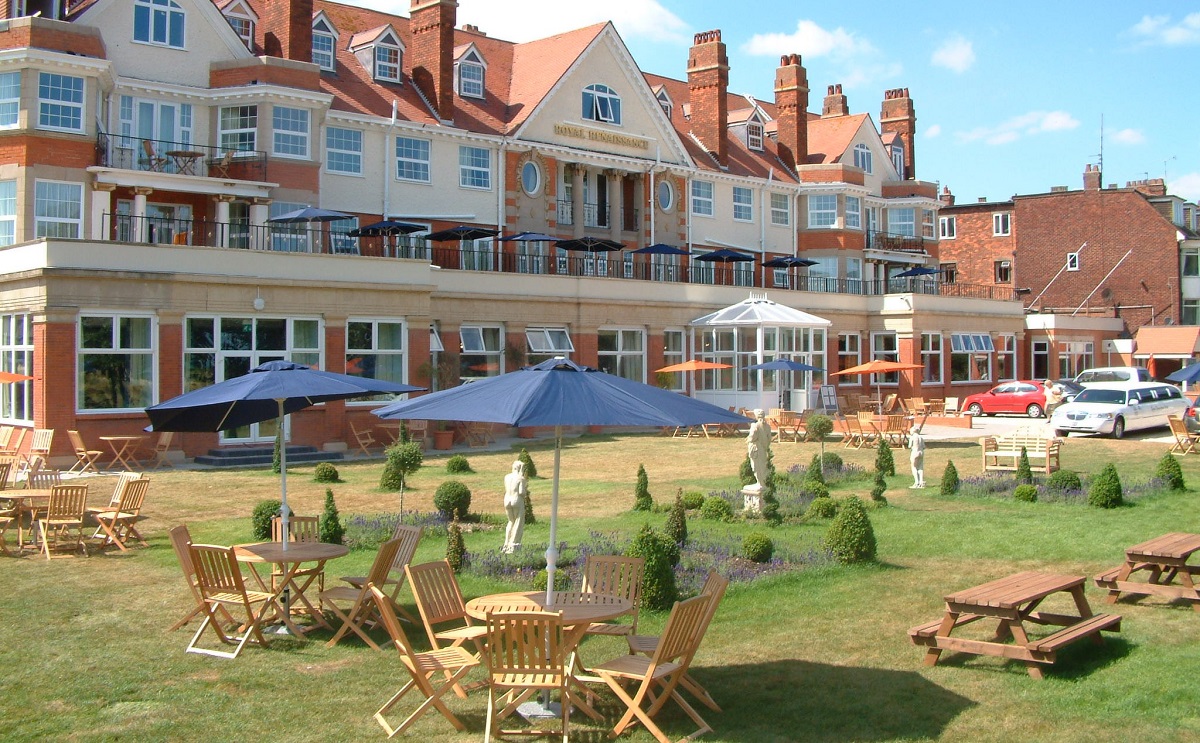 The Royal Hotel facade viewed from the seafront promenade